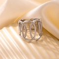Silver hollow chain link ring with adjustable open band in minimalist steel design - Hollow Chain Link Style (#0464) / Silver