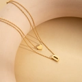 Minimalist double-layered 18K gold-plated steel necklace with heart and D-letter pendants - Double Layer Letter D