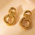 Boucles d'oreilles créoles évidées en acier inoxydable 304 plaqué or 18 carats pour femme - Créole Multicouche Vintage Renforcée Horizontale (BJGE0711)