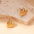 Detailed view of 18K gold plated heart stud earrings with a teardrop zircon stone inlay - Gold Heart Rhinestone Style (#0335)