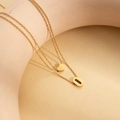 Double-layered 18K gold plated titanium steel necklace with heart and letter O pendants - Letter O
