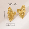 Detail van gouden bloemenoorbellen met zirkonia inleg en afmetingen 3,3 cm bij 2,1 cm - Geplooide vlindervleugelstijl (#0864)