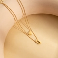 18K gold plated double layer necklace with polished heart and letter Q pendant charms - Letter Q