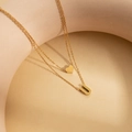 Double-layered 18K gold plated stainless steel necklace featuring heart and letter U pendants - Letter U