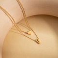 Double layered 18K gold plated titanium necklace with heart and letter V pendant - Letter V