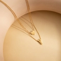 Gold double layer necklace with heart and letter Y pendant in polished stainless steel - Letter Y