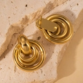 Triple layered gold titanium steel hoop earrings with high polish 18K gold plating - Gold Triple Layer Concentric Hoop Studs