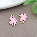 Charming pink octopus dripping oil charms with gold accents for DIY jewelry making - Gold Stainless Steel Pink Octopus