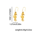 Detailed view of golden seahorse earrings with dimensions and hook design - Gold Seahorse Shape Dangle Earrings (BJGE0978)
