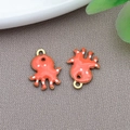 Set of two orange enamel octopus charms with white dots and gold stainless steel rings - Gold Stainless Steel Orange Octopus