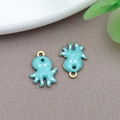 Light blue enamel octopus pendants with gold metal edges for DIY jewelry making - Gold Stainless Steel Lake Blue Octopus