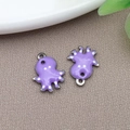 Pair of purple enamel octopus charms in stainless steel with white polka dots - Steel Color Stainless Steel Purple Octopus