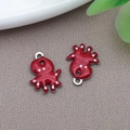 Pair of red octopus charms in stainless steel with white dots and enamel finish - Steel Color Stainless Steel Red Octopus