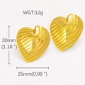 Textured heart-shaped 18K gold-plated stainless steel earrings, 30mm height, 12g weight - Heart Ribbed Style (#0333)