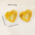 Textured 18K gold heart stud earrings with vertical stripes pattern for women - Gold Heart Striped Style (#0631)