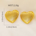 Textured golden heart-shaped stainless steel earrings with size measurements - Threaded Heart Style (#0927)