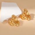 Modern gold-plated stainless steel stud earrings with irregular wave fold texture - Gold Irregular Wavy Style (#0363)
