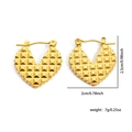 18K gold plated quilted texture heart hoop earrings with dimension measurements - Gold Quilted Texture Style (#0168)