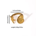 Adjustable golden starfish and seashell stainless steel ring with dimensions shown - Starfish Conch Style Ring (BJGR0905)