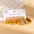 Set dettagliato di sei orecchini a cerchio in acciaio inossidabile dorato con intarsio in zircone - Cerchi Ovali a Doppia Fila di Strass (BJGE1064) / Oro