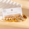 Set di 3 paia di orecchini a cerchio dorati in acciaio inox con pavé di cristalli - Cerchi Rotondi a Doppia Fila di Strass (BJGE1065) / Oro