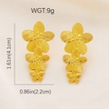 Gold stainless steel triple flower drop earrings with brushed metallic texture - Triple Peach Blossom Dangles (E0931)