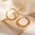 Elegant 18k gold plated large hoop earrings with textured quilted pattern for women - Diamond Pattern Embossed Large Hoop