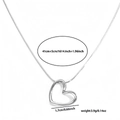 Detail view of hollow heart pendant necklace with dimensions 41cm plus 5cm chain - Steel