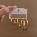 Tre paia di orecchini a cerchio in acciaio inossidabile dorato con motivo a greca classica - Stile a Cerchio con Motivo Greco (E1256) / Oro