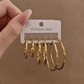 Tre paia di orecchini a cerchio ritorti in acciaio inossidabile dorato in varie misure - Stile a Cerchio Intrecciato (E1246) / Oro
