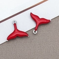 Red enamel whale tail charms in polished stainless steel for DIY jewelry making - Steel Red