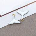 Golden stainless steel whale tail pendants with white enamel finish for DIY jewelry making - Gold White