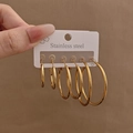 Tre paia di orecchini a cerchio dorati in acciaio inossidabile di diverse dimensioni - Stile a Cerchio (E1250) / Oro