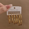 Tre paia di orecchini a cerchio a cuore in acciaio inossidabile dorato lucido - Stile a Cuore (E1255) / Oro