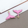 Golden stainless steel whale tail pendant with pink enamel finish and top ring - Gold Pink