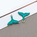 Golden stainless steel whale tail charms with teal enamel finish for DIY jewelry - Gold Green