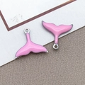 Pink enamel whale tail charms in stainless steel for DIY jewelry making accessories - Double Sided Enamel Mermaid Tail (T1084) / Steel Pink