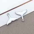 Silver stainless steel whale tail charms with white enamel inlay for DIY jewelry making - Double Sided Enamel Mermaid Tail (T1086) / Steel White