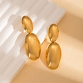 Detailed close-up of matte gold geometric drop earrings with vertical oval link design - Oval Earrings (BJGE1369)