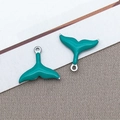 Whale tail pendants with teal enamel finish for DIY jewelry necklaces and earrings - Silver Green