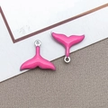 Pink enamel whale tail charms in stainless steel with metal rings for DIY jewelry making - Double Sided Enamel Mermaid Tail (T1083) / Steel Rose Red