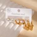 Dettaglio set di tre paia di orecchini in acciaio inossidabile dorato con stelle e cerchi - Stile Pendente a Stella(BJGE1383)