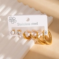 Detailed set of gold stainless steel earrings with rhinestones and twisted hoops - Twisted Rope Geometric Style(BJGE1382)