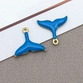Blue enamel whale tail pendants with gold metal edges for DIY jewelry making - Gold Blue
