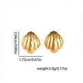 Detailed view of gold shell earrings with dimensions 2.04cm height and 5.0g weight - Shell Earrings (BJGE1330) / 18k Gold Vacuum Plating