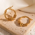 Polished 18k gold plated hoop earrings with twisted rope detail and center metal ball - Twisted Texture With Bead Hoop (#1221)