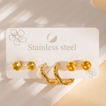 Detailed set of 3 pairs of 18k gold plated stainless steel stud earrings on white card - Yellow Rhinestone Style (#1357)