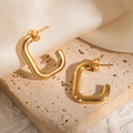 Modern 18k gold plated rectangular hoop earrings with a high-polished metallic finish - Polished Rectangular Hoop (#1223)