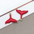 Duo of golden stainless steel whale tail charms with vibrant red enamel finish - Gold and Red