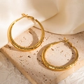 Classic 18k gold plated large hoop earrings with diamond pattern texture on travertine - Quilted Pattern Embossed Hoop (#1226)